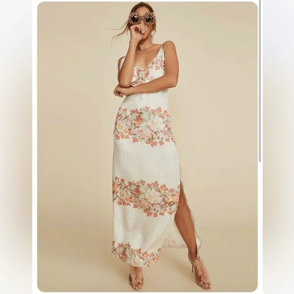 LPA Silk Floral Leopard Jacquard Ruffle Night Out Maxi Dress 167 Size XS - Picture 13 of 13